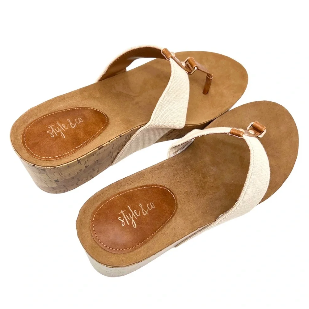 Style & Co Wedge Thong Piperr Cork Sandal Light Taupe Size 10 - Picture 10 of 14